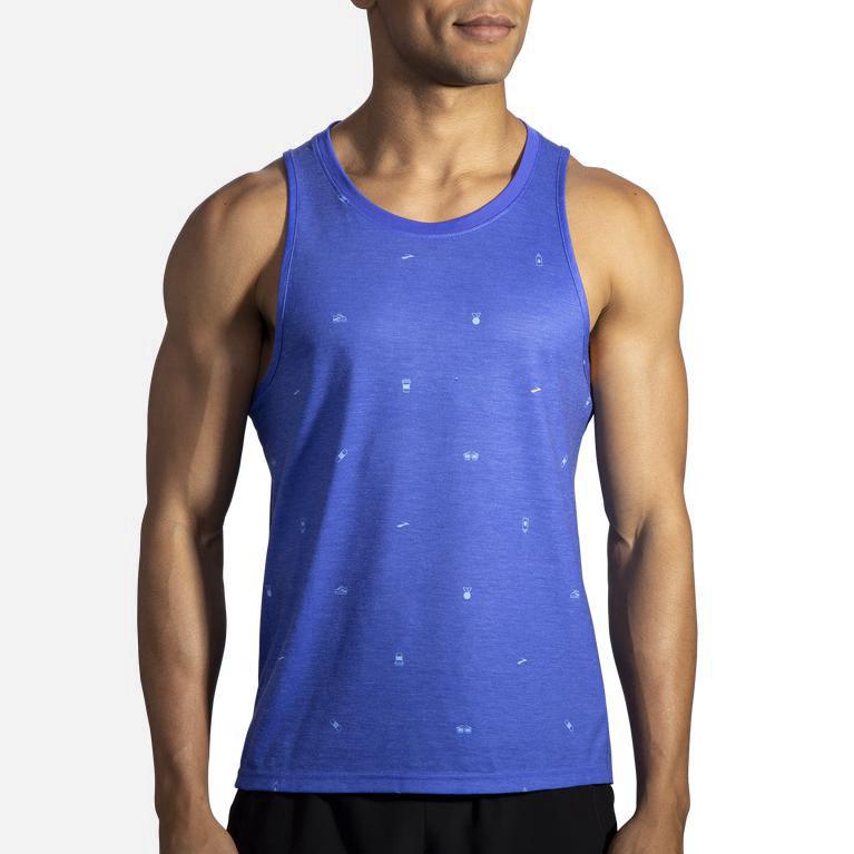 Brooks Distance Graphic Hombre Camiseta Sin Mangas - Azules (5602HSPFK)